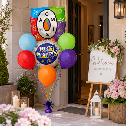 Customizable Alphabet "O" Square Shaped Balloon with Customized Name Stickers Bouquet Set of 7PC | Customizable Name Inital Balloons| Choose Your Name | Helium Filled & Delivers Inflated
