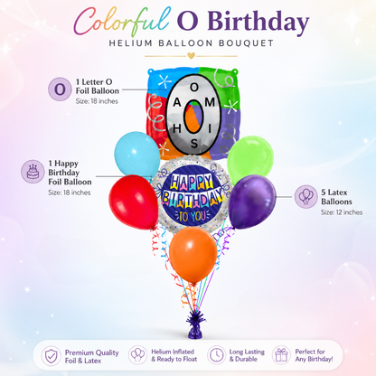 Customizable Alphabet "O" Square Shaped Balloon with Customized Name Stickers Bouquet Set of 7PC | Customizable Name Inital Balloons| Choose Your Name | Helium Filled & Delivers Inflated