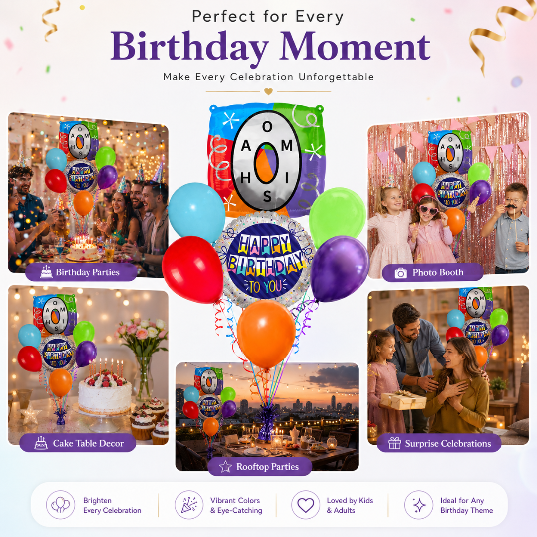 Customizable Alphabet "O" Square Shaped Balloon with Customized Name Stickers Bouquet Set of 7PC | Customizable Name Inital Balloons| Choose Your Name | Helium Filled & Delivers Inflated