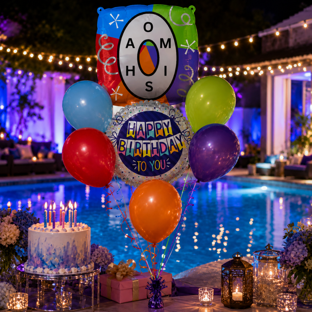 Customizable Alphabet "O" Square Shaped Balloon with Customized Name Stickers Bouquet Set of 7PC | Customizable Name Inital Balloons| Choose Your Name | Helium Filled & Delivers Inflated
