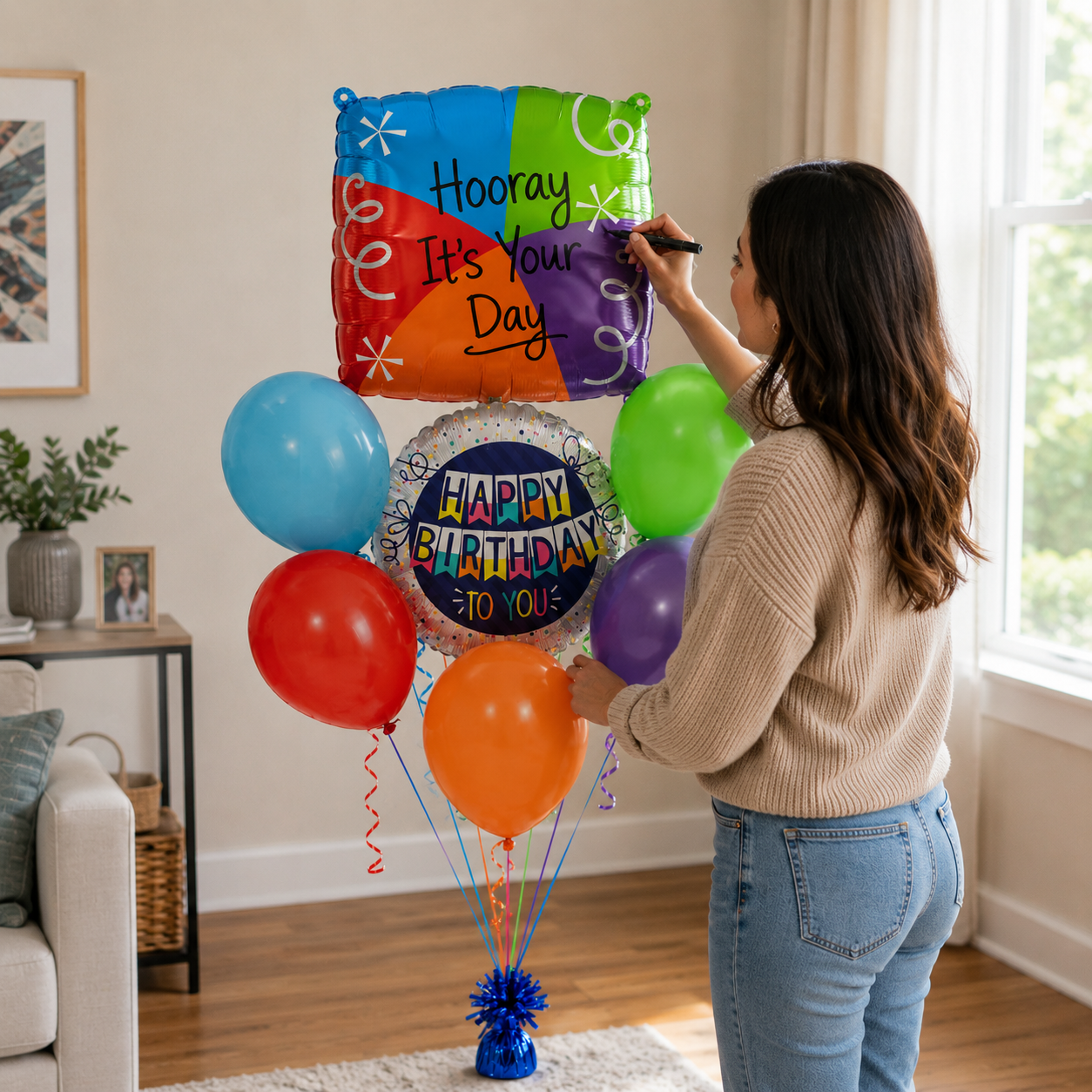 Customizable Alphabet "Q" Square Shaped Balloon with Customized Name Stickers Bouquet Set of 7PC | Customizable Name Initial Balloons | Choose Your Name | Helium Filled & Delivers Inflated
