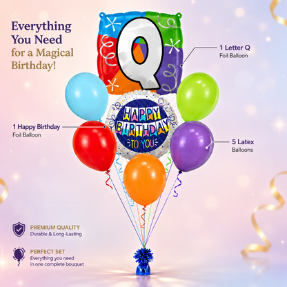 Customizable Alphabet "Q" Square Shaped Balloon with Customized Name Stickers Bouquet Set of 7PC | Customizable Name Initial Balloons | Choose Your Name | Helium Filled & Delivers Inflated