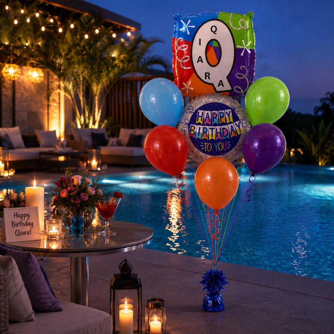 Customizable Alphabet "Q" Square Shaped Balloon with Customized Name Stickers Bouquet Set of 7PC | Customizable Name Initial Balloons | Choose Your Name | Helium Filled & Delivers Inflated