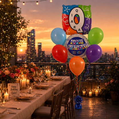 Customizable Alphabet "Q" Square Shaped Balloon with Customized Name Stickers Bouquet Set of 7PC | Customizable Name Initial Balloons | Choose Your Name | Helium Filled & Delivers Inflated
