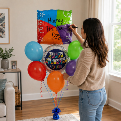 Customizable Alphabet "W" Square Shaped Balloon with Customized Name Stickers Bouquet Set of 7PC | Customizable Name Initial Balloons | Choose Your Name | Helium Filled & Delivers Inflated