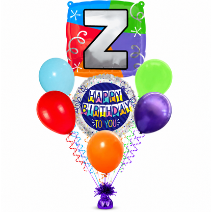 Customizable Alphabet "Z" Square Shaped Balloon with Customized Name Stickers Bouquet Set of 7PC | Customizable Name Initial Balloons | Choose Your Name | Helium Filled & Delivers Inflated