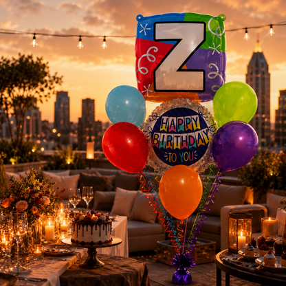 Customizable Alphabet "Z" Square Shaped Balloon with Customized Name Stickers Bouquet Set of 7PC | Customizable Name Initial Balloons | Choose Your Name | Helium Filled & Delivers Inflated