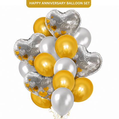 Happy Anniversary Silver & Gold Balloon Set - 16PC