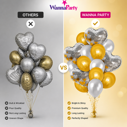 Happy Anniversary Silver & Gold Balloon Set - 16PC