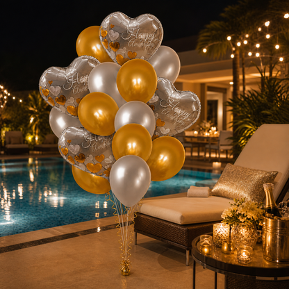 Happy Anniversary Silver & Gold Balloon Set - 16PC