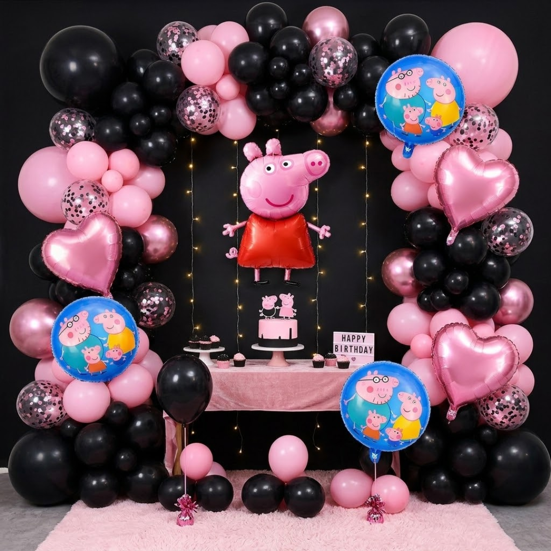 Oink Oink - Muddy Peppa Pig Helium Fiilled Balloon Bouquet Set of 5PC| Pre-Inflated & Delivered | Party Decoration