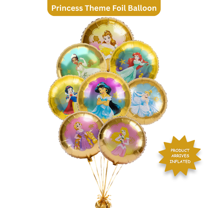 Princess Birthday Helium Filled Foil Balloon Bouquet Set of 8 | Pre-Inflated & Delivered