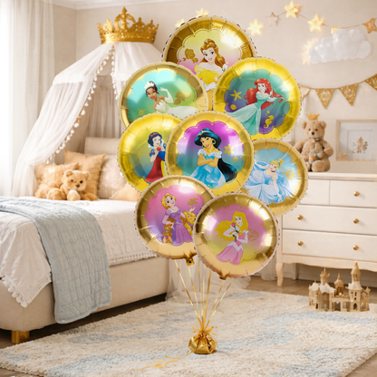 Princess Birthday Helium Filled Foil Balloon Bouquet Set of 8 | Pre-Inflated & Delivered