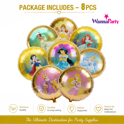 Princess Birthday Helium Filled Foil Balloon Bouquet Set of 8 | Pre-Inflated & Delivered