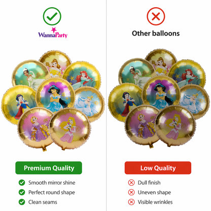 Princess Birthday Helium Filled Foil Balloon Bouquet Set of 8 | Pre-Inflated & Delivered