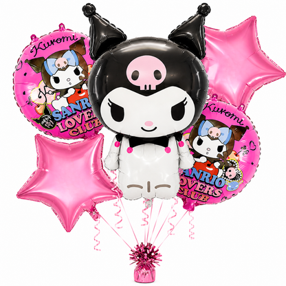Cute Gothic Kuromi Cartoon Theme Helium Filled Balloon Bouquet Set of 5PC