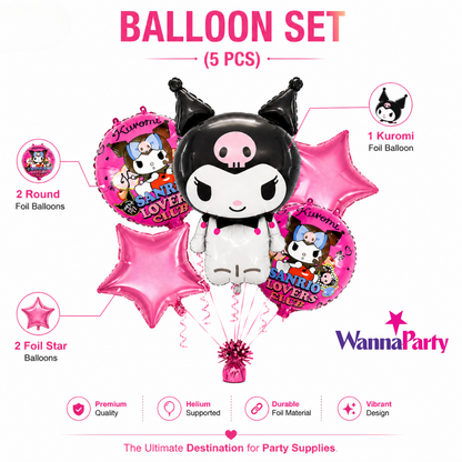 Cute Gothic Kuromi Cartoon Theme Helium Filled Balloon Bouquet Set of 5PC