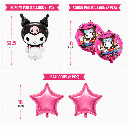 Cute Gothic Kuromi Cartoon Theme Helium Filled Balloon Bouquet Set of 5PC