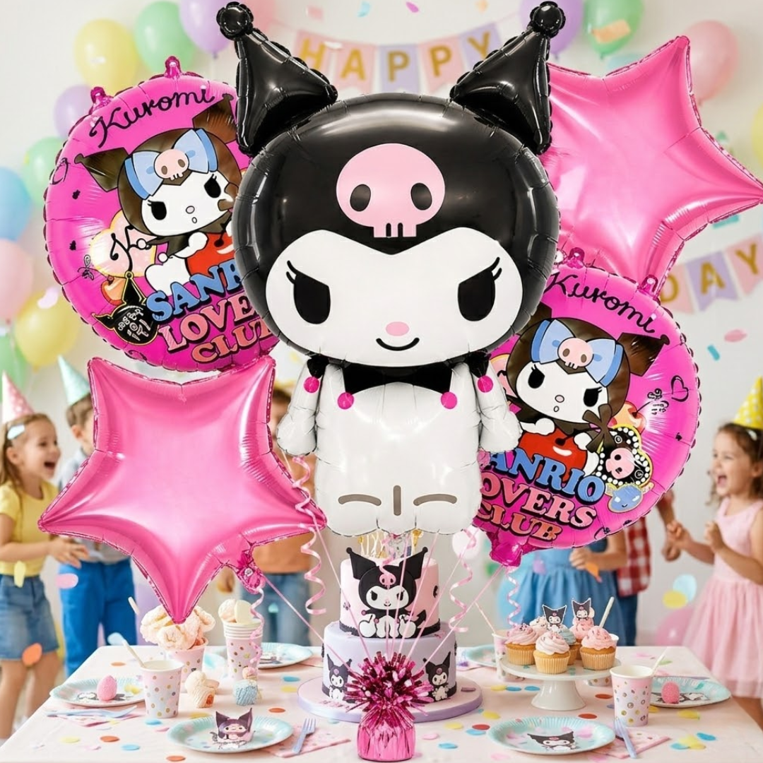 Cute Gothic Kuromi Cartoon Theme Helium Filled Balloon Bouquet Set of 5PC