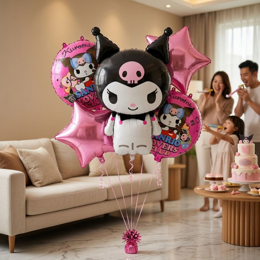 Cute Gothic Kuromi Cartoon Theme Helium Filled Balloon Bouquet Set of 5PC