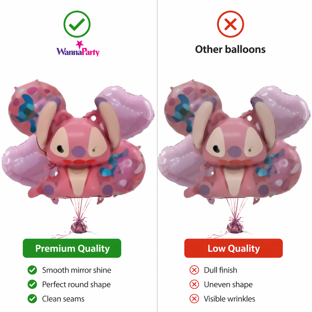 Pink Stitch Theme Birthday Balloons Set - 5PC