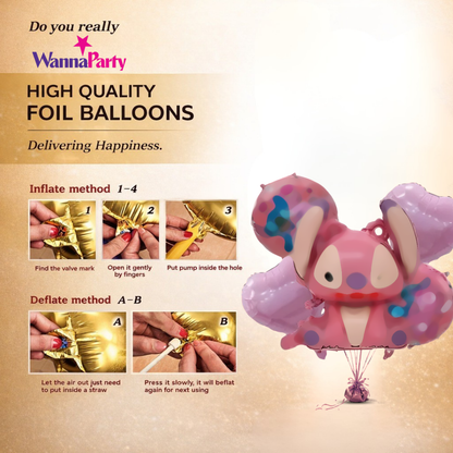Pink Stitch Theme Birthday Balloons Set - 5PC