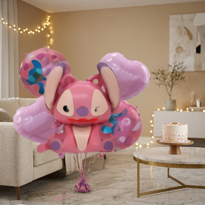 Pink Stitch Theme Birthday Balloons Set - 5PC