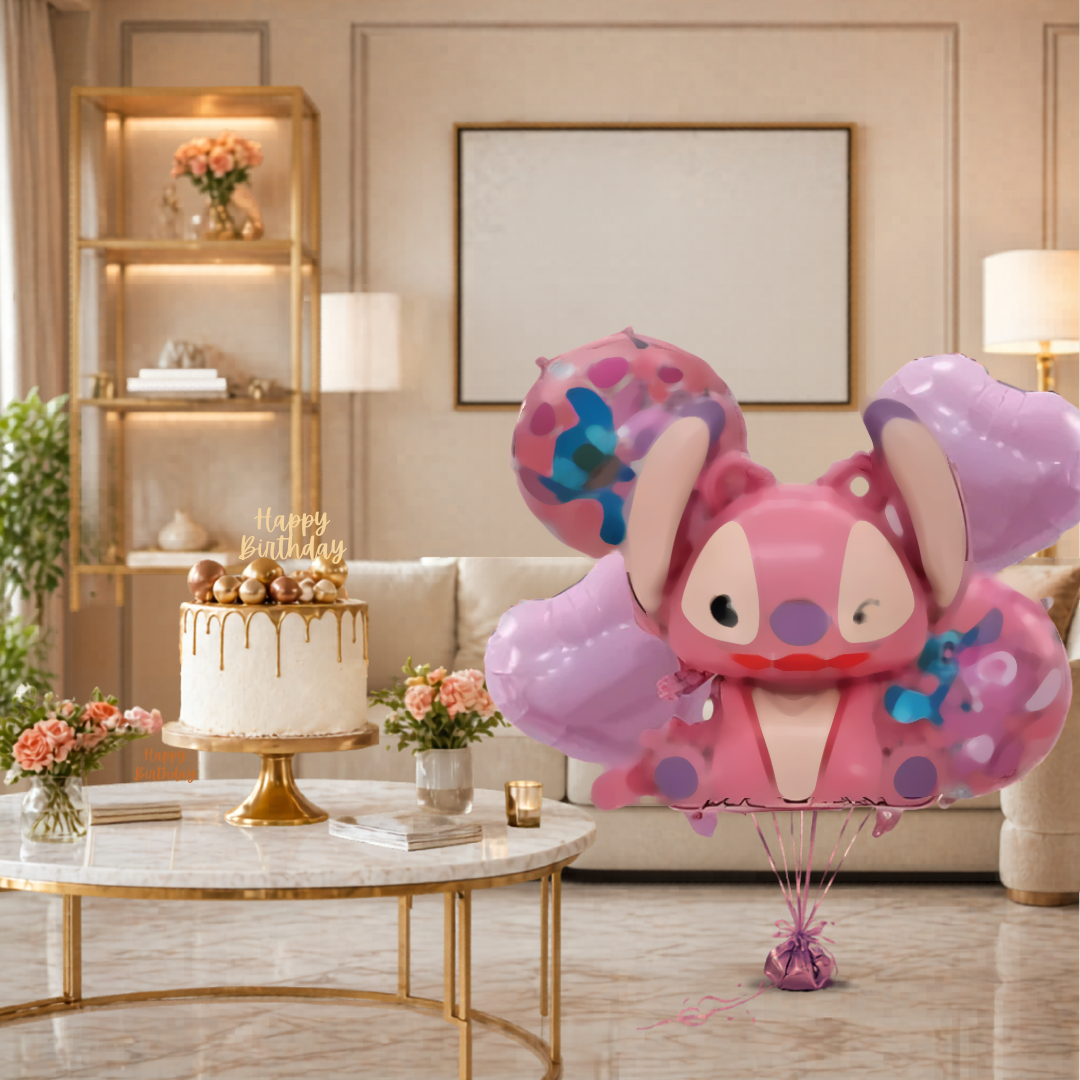 Pink Stitch Theme Birthday Balloons Set - 5PC