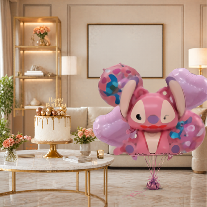 Pink Stitch Theme Birthday Balloons Set - 5PC