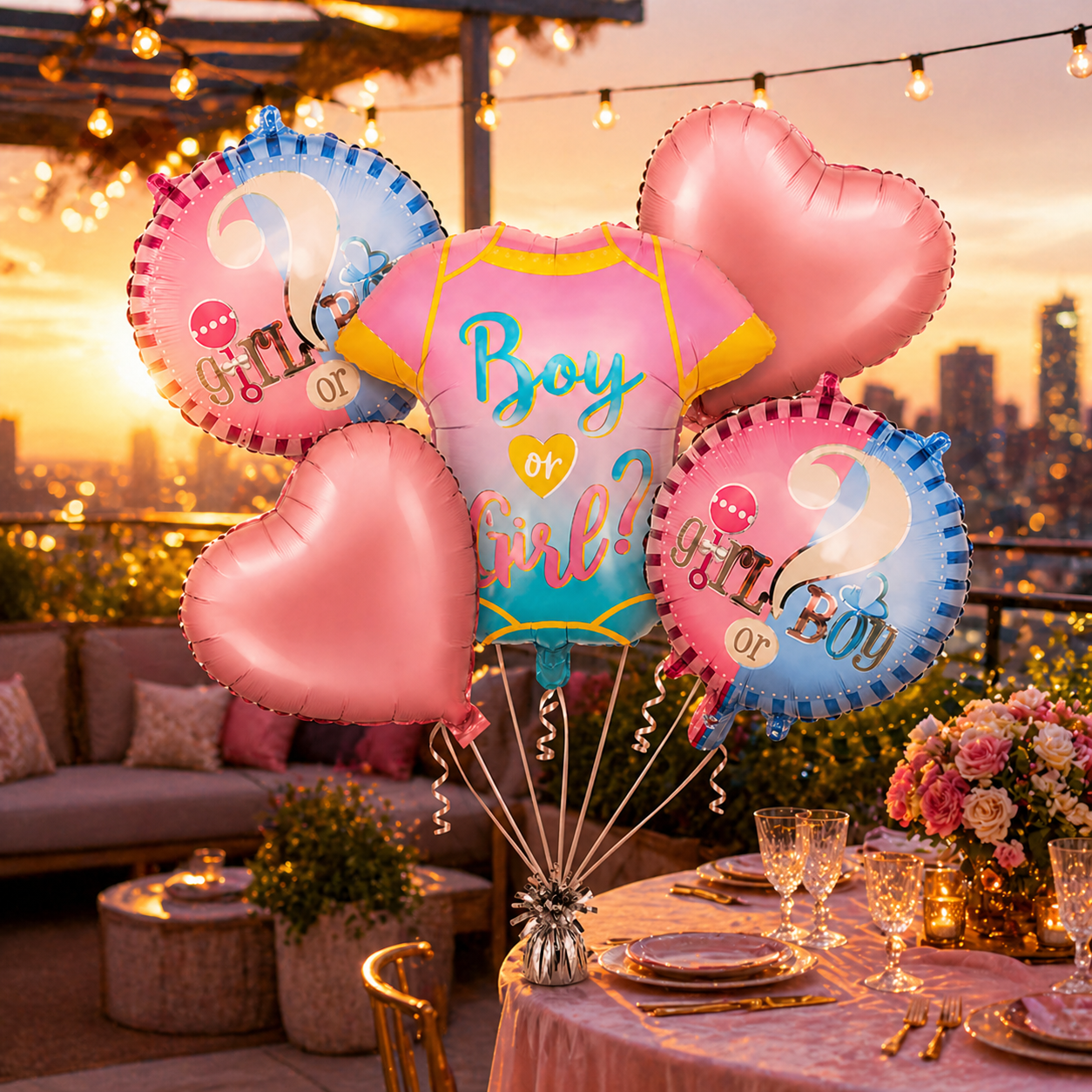Baby Shower Helium Filled Balloon Bouquet Set of 5 | Blue & Pink Baby Welcome Balloons | Pre-Inflated Decoration for Newborn Celebration