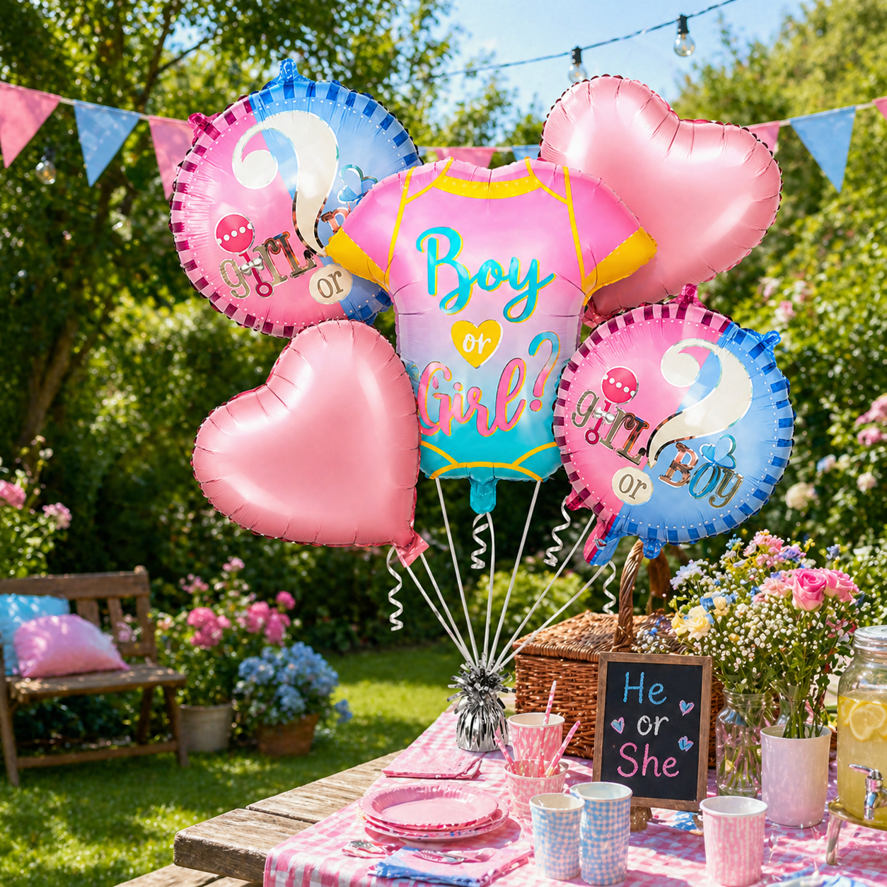 Baby Shower Helium Filled Balloon Bouquet Set of 5 | Blue & Pink Baby Welcome Balloons | Pre-Inflated Decoration for Newborn Celebration