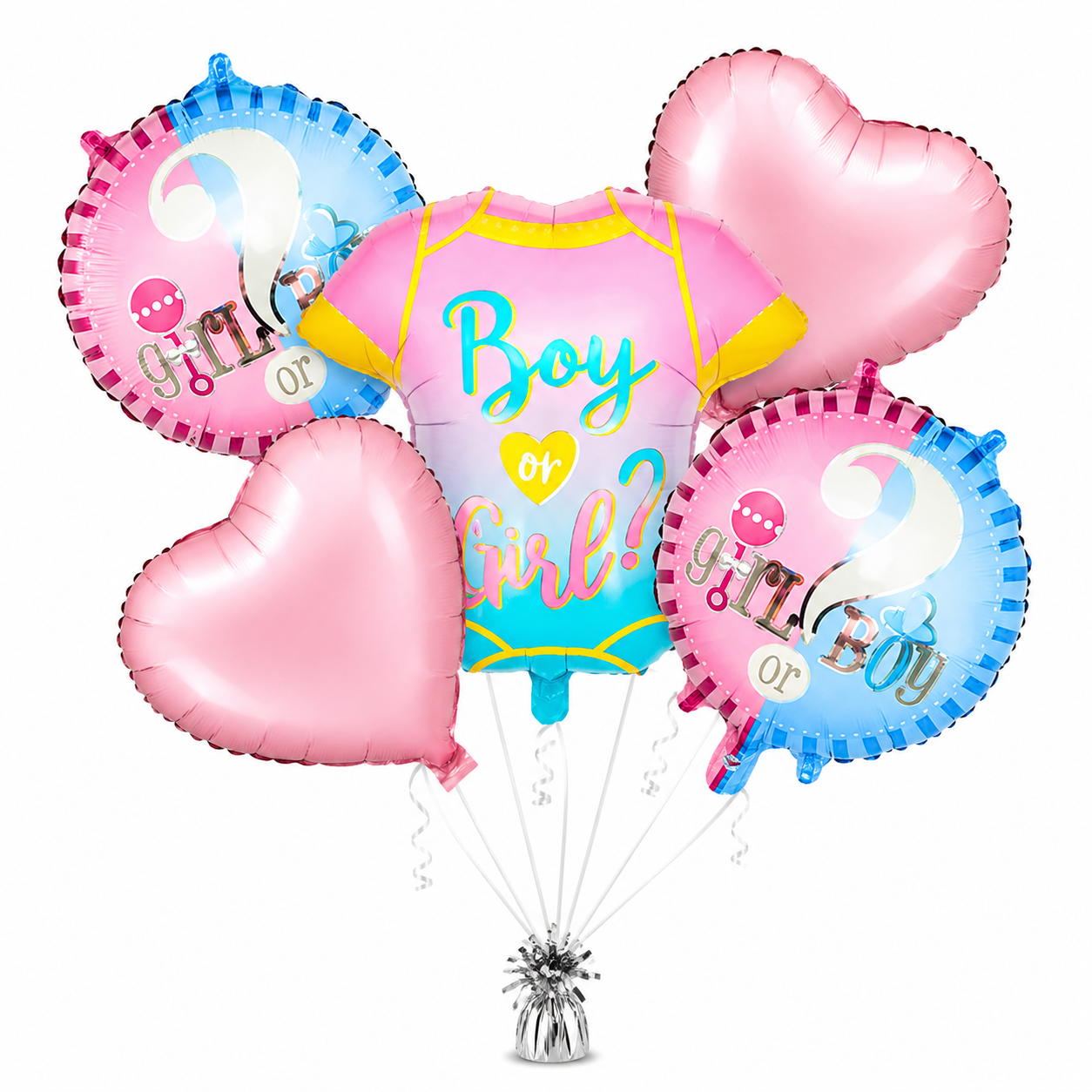 Baby Shower Helium Filled Balloon Bouquet Set of 5 | Blue & Pink Baby Welcome Balloons | Pre-Inflated Decoration for Newborn Celebration