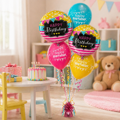 Happy Birthday Bunting Balloon Set of 5 with Latex Balloons (Helium Filled & Delivered Inflated) | Birthday Decoration Balloons