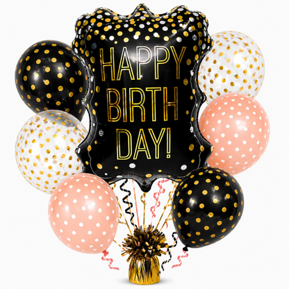 The Blackboard Shaped Helium Filled Balloon Bouquet Set of 7 with Polka Dot Latex Balloons