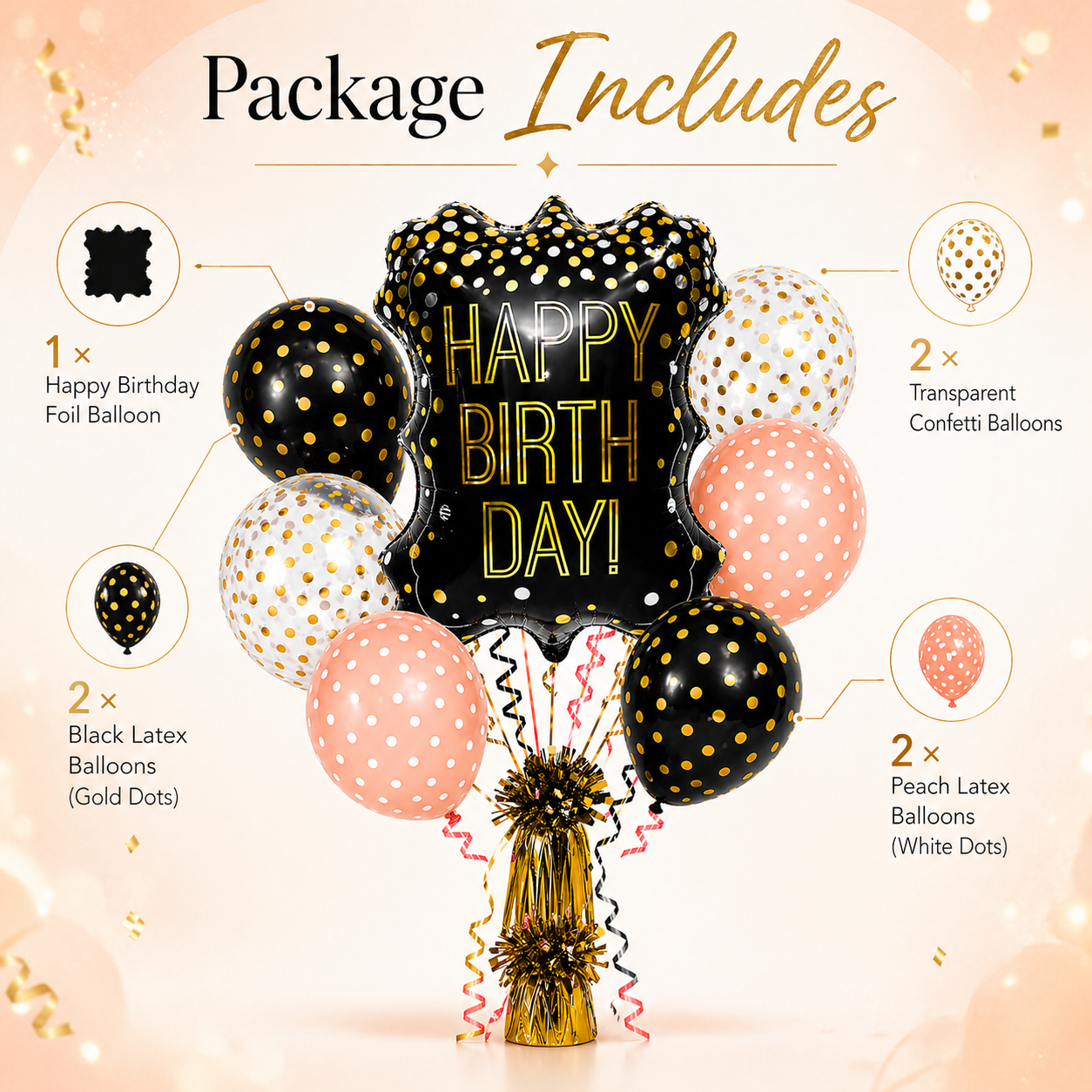 Happy Birthday Balloon with Polka Dot Latex - 7PC