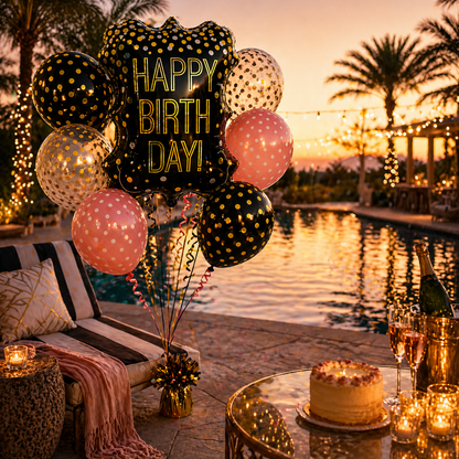 The Blackboard Shaped Helium Filled Balloon Bouquet Set of 7 with Polka Dot Latex Balloons
