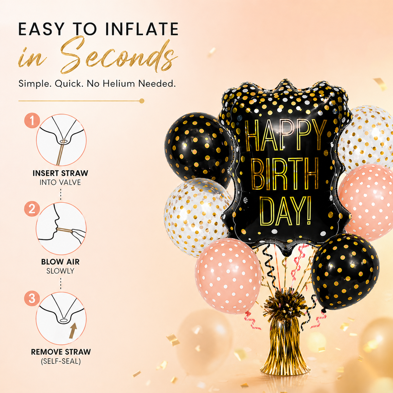 The Blackboard Shaped Helium Filled Balloon Bouquet Set of 7 with Polka Dot Latex Balloons