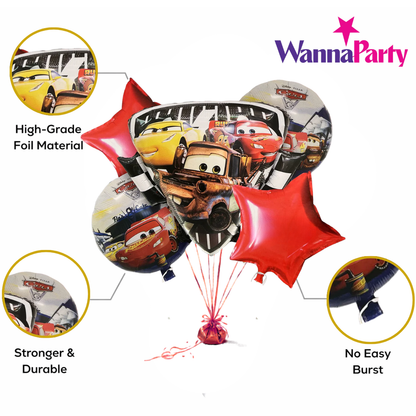 Racing Car Theme Helium Filled Balloon Bouquet Set of 5