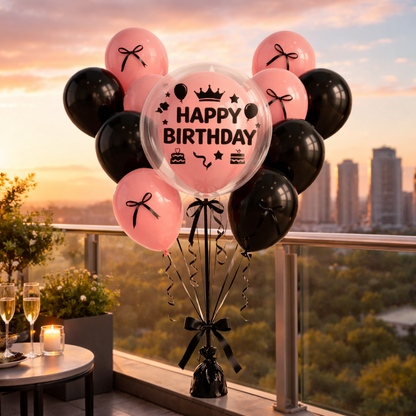Fashionista Black Bows & Ribbons Helium Filled Balloon Bouquet Set of 22 PC | Pre-Inflated & Delivered | Birthday Decoration