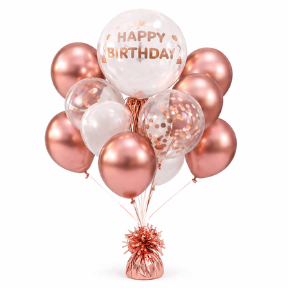 Happy Birthday Rose Gold Balloon Combo Set (22 Pcs) Helium Filled & Delivered Inflated