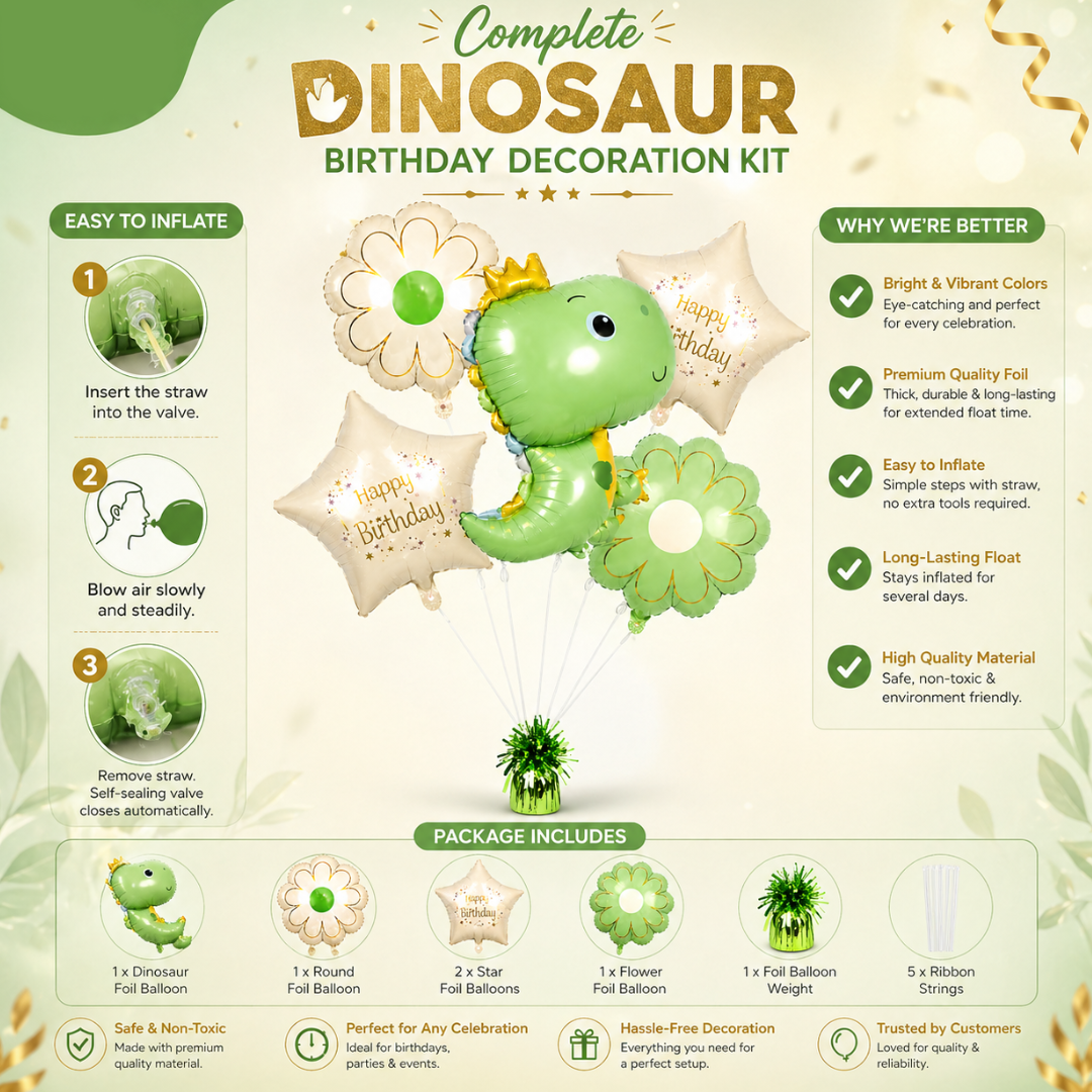 Lil Dino Theme Helium Filled Balloon Bouquet Set of 5PC