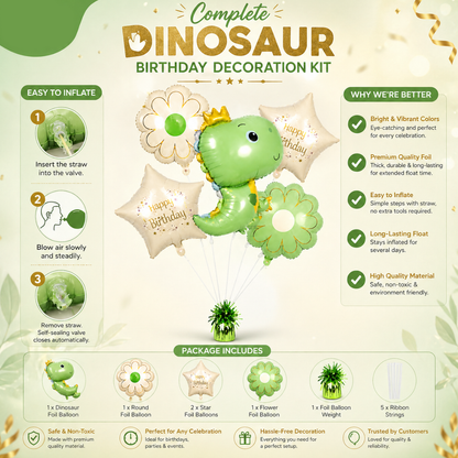 Lil Dino Theme Helium Filled Balloon Bouquet Set of 5PC