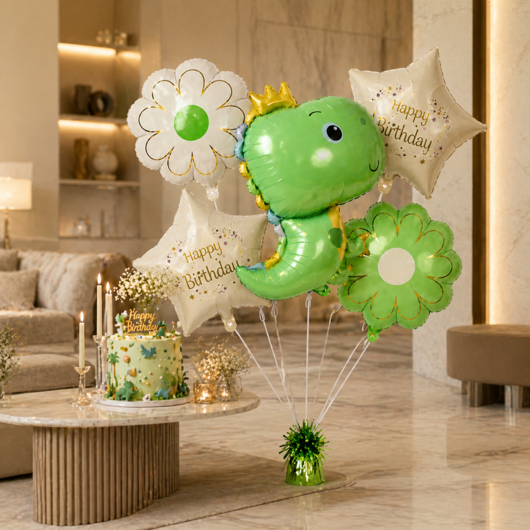 Lil Dino Theme Helium Filled Balloon Bouquet Set of 5PC
