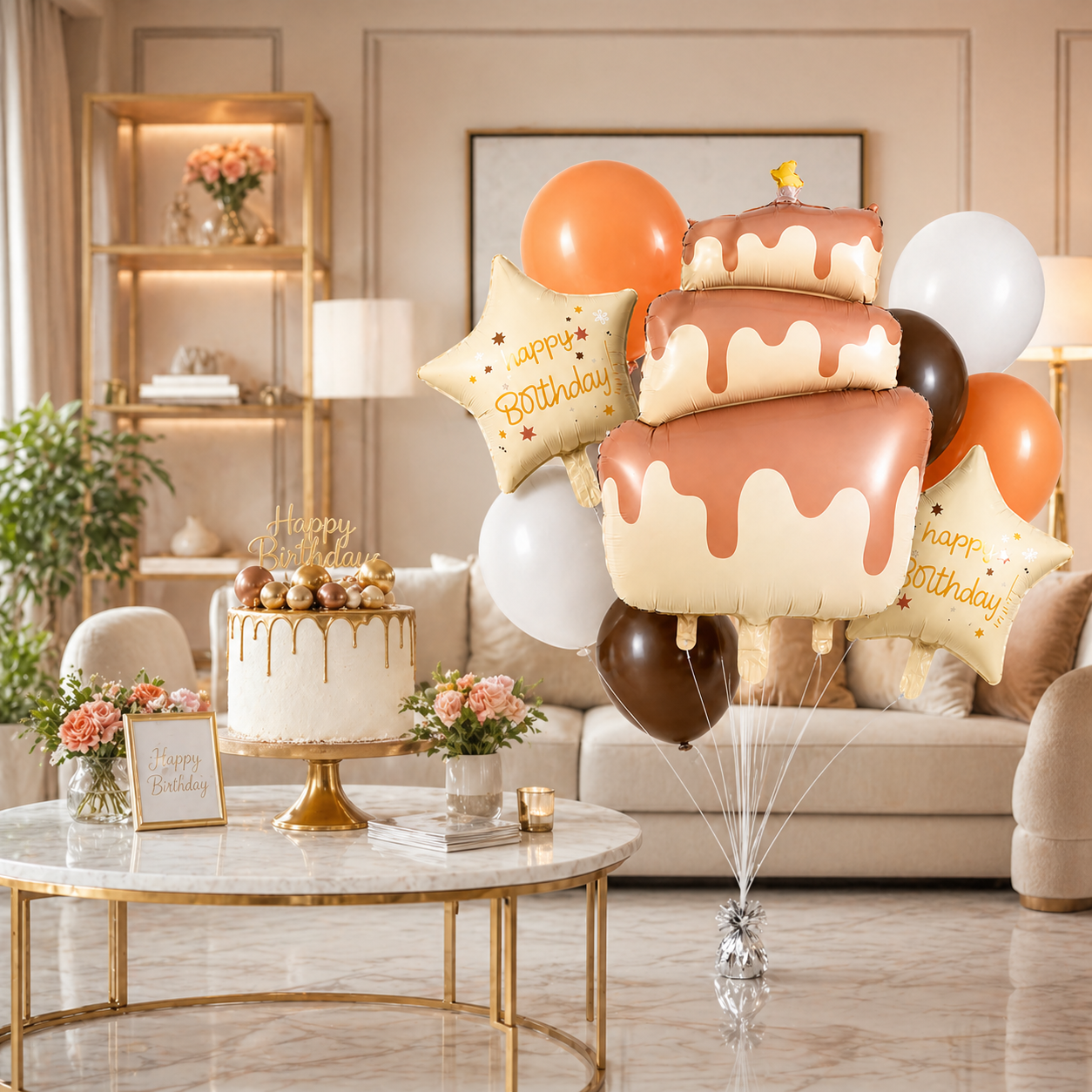 The Yummy Dripping Chocolate Cake Helium Filled Balloon Bouquet Set of 9PC | Pre-Inflated & Delivered | Birthday Decoration