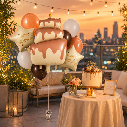 The Yummy Dripping Chocolate Cake Helium Filled Balloon Bouquet Set of 9PC | Pre-Inflated & Delivered | Birthday Decoration