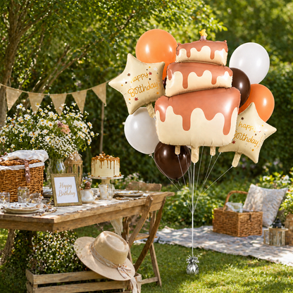 The Yummy Dripping Chocolate Cake Helium Filled Balloon Bouquet Set of 9PC | Pre-Inflated & Delivered | Birthday Decoration