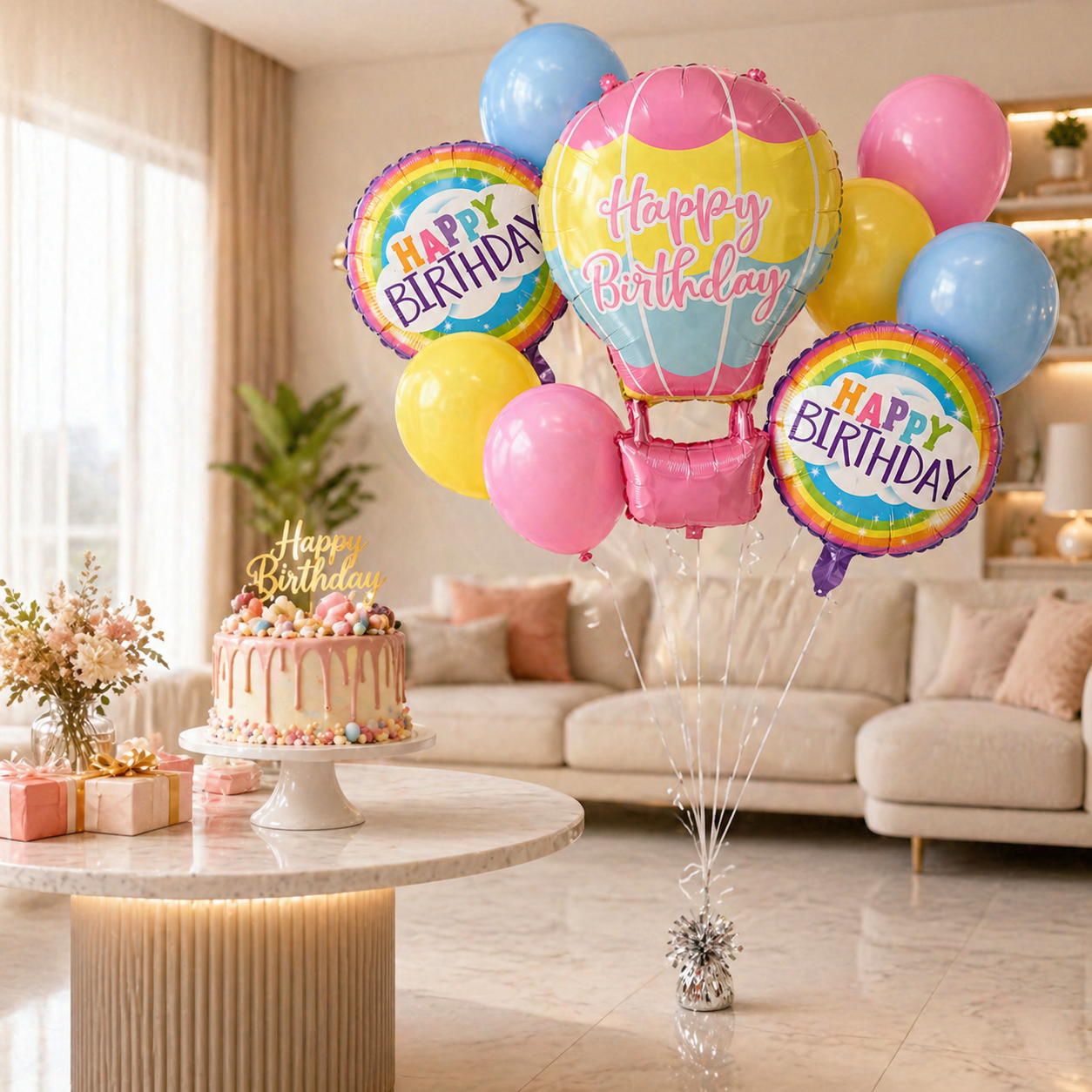 Flying High Hot Air Helium Filled Balloon Bouquet Set of 9 | Pre-Inflated & Delivered | Kids Birthday Decoration