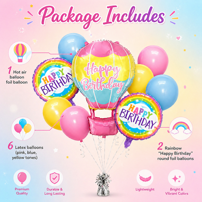 Flying High Hot Air Helium Filled Balloon Bouquet Set of 9 | Pre-Inflated & Delivered | Kids Birthday Decoration