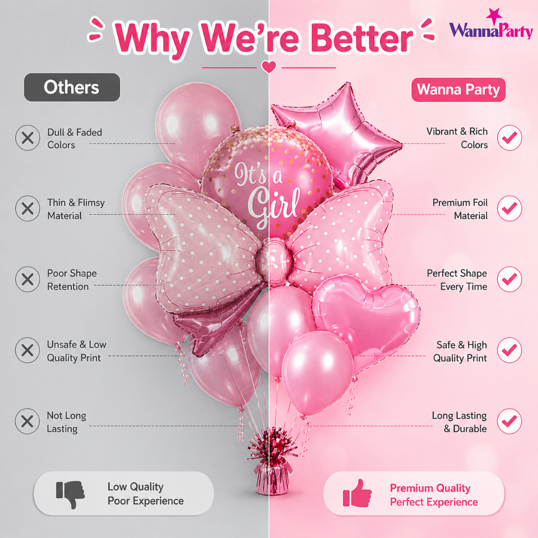 It's a Girl Baby Announcement Balloon Set of 10 | Pink Bow Shaped Balloon | Helium Filled & Delivers Inflated
