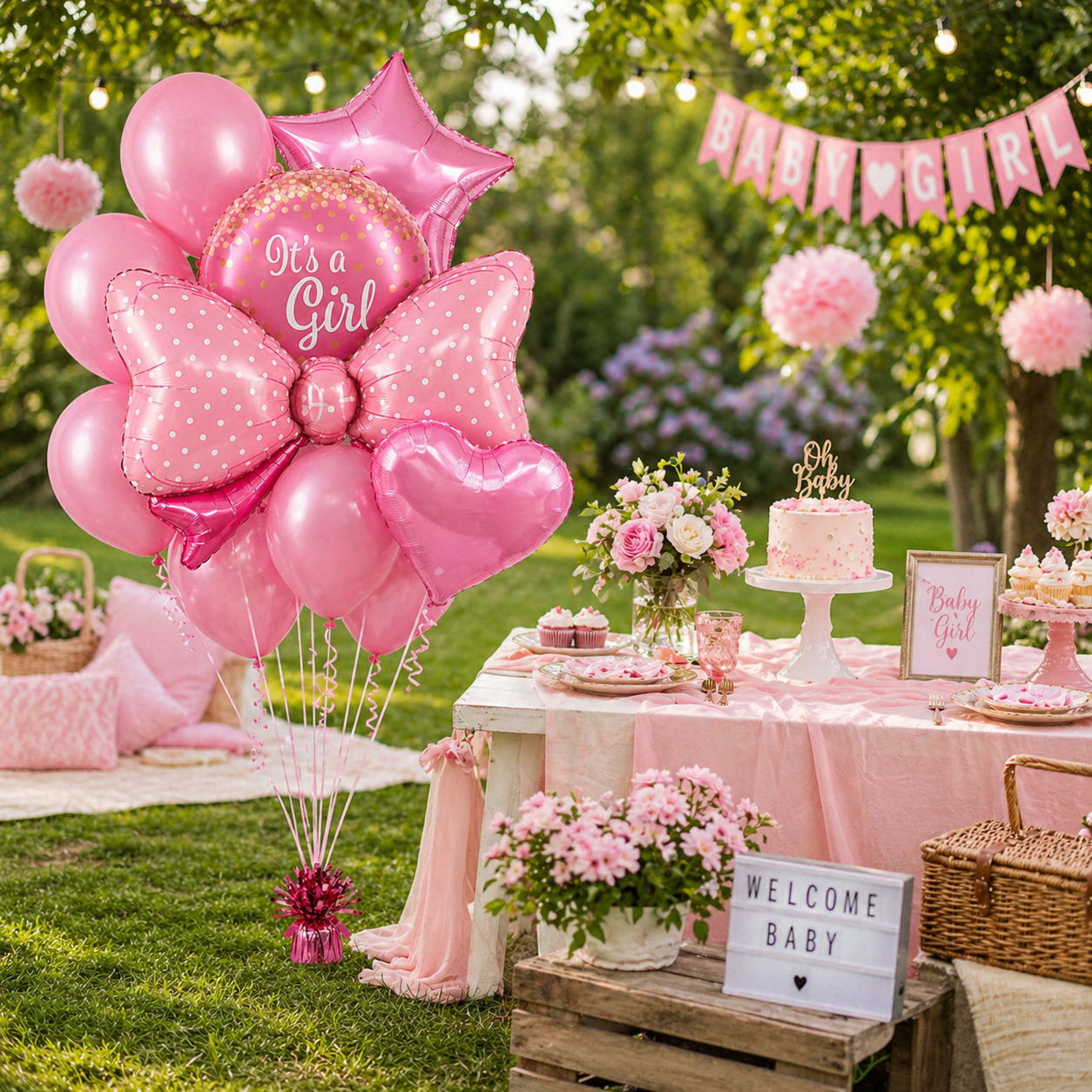 It's a Girl Baby Announcement Balloon Set of 10 | Pink Bow Shaped Balloon | Helium Filled & Delivers Inflated